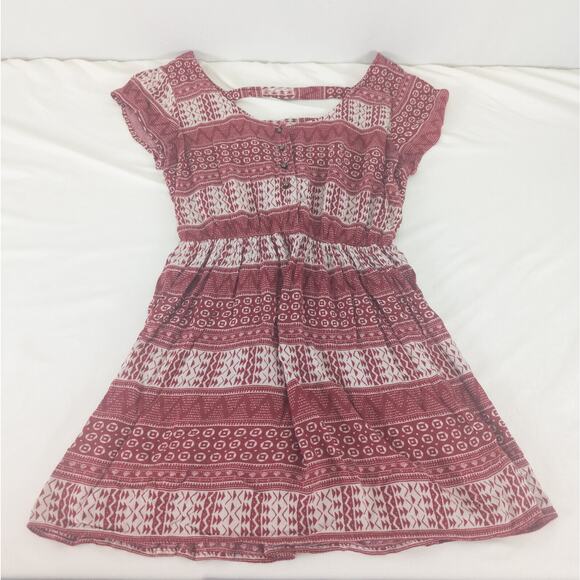 Forever 21 Shirt Womens Small Red Boho Peasant Top Short Sleeve Strappy V‎ Back - Picture 3 of 10